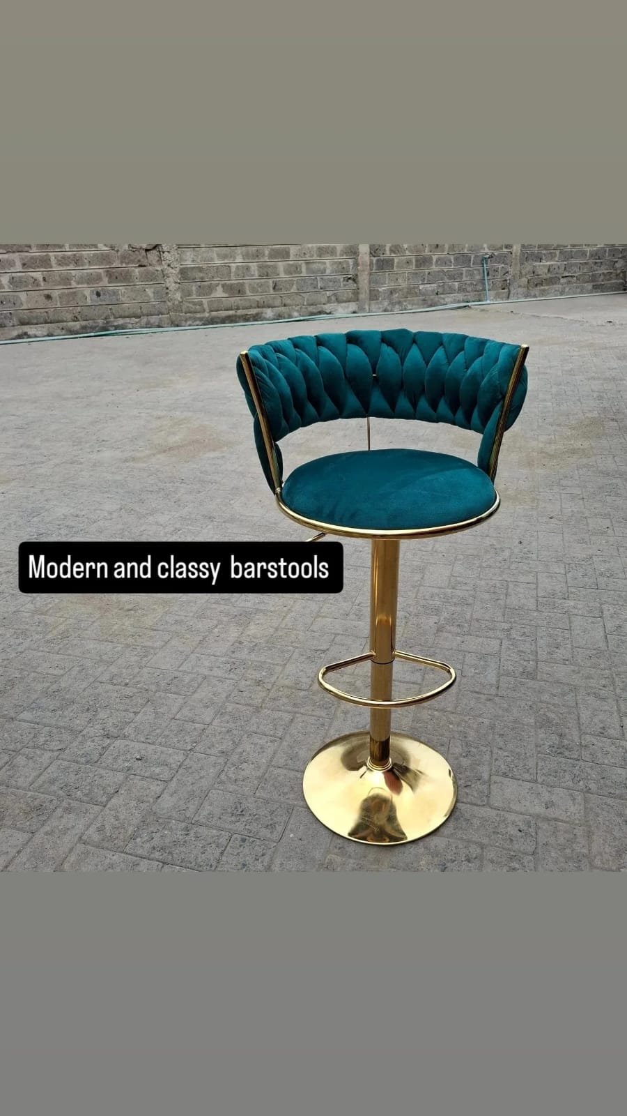 Modern Velvet Adjustable Bar Stool With Gold Base