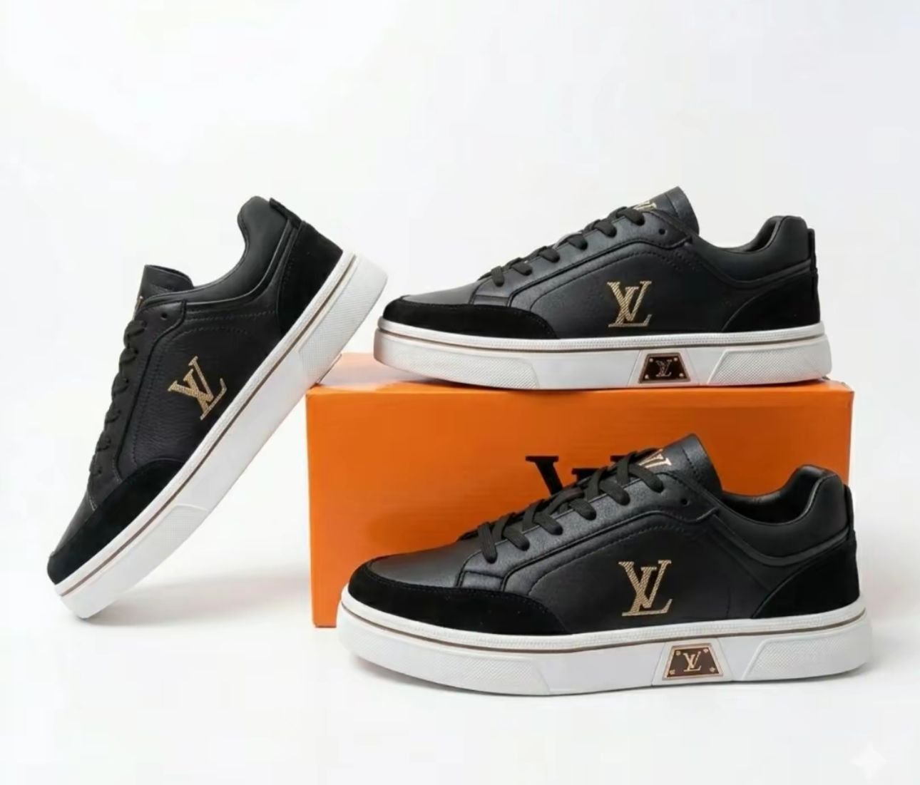 Luxury Lv-inspired Black Leather Casual Sneakers