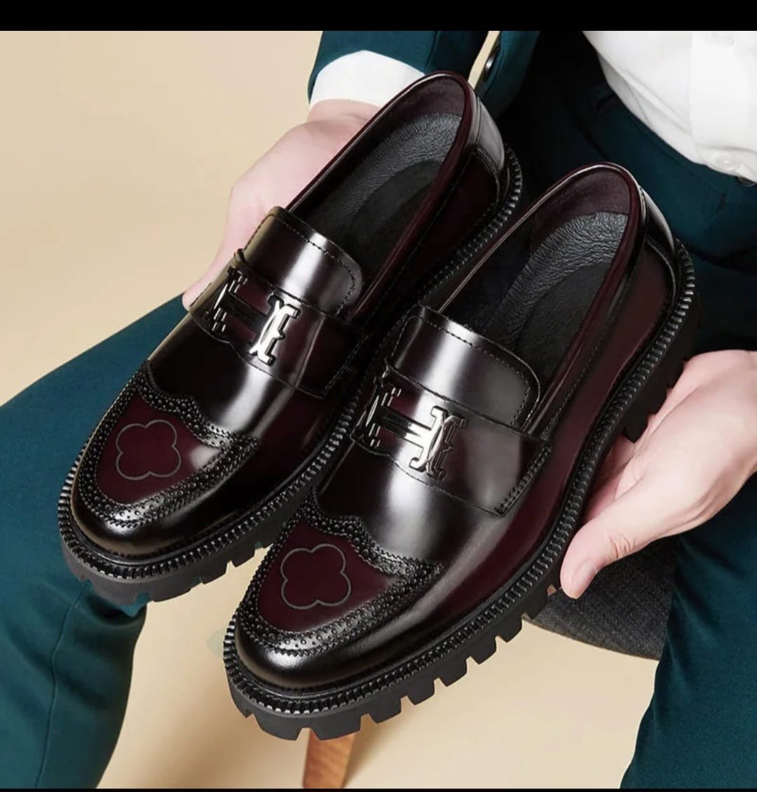 : Luxury Burgundy Chunky Sole Loafers For Men
