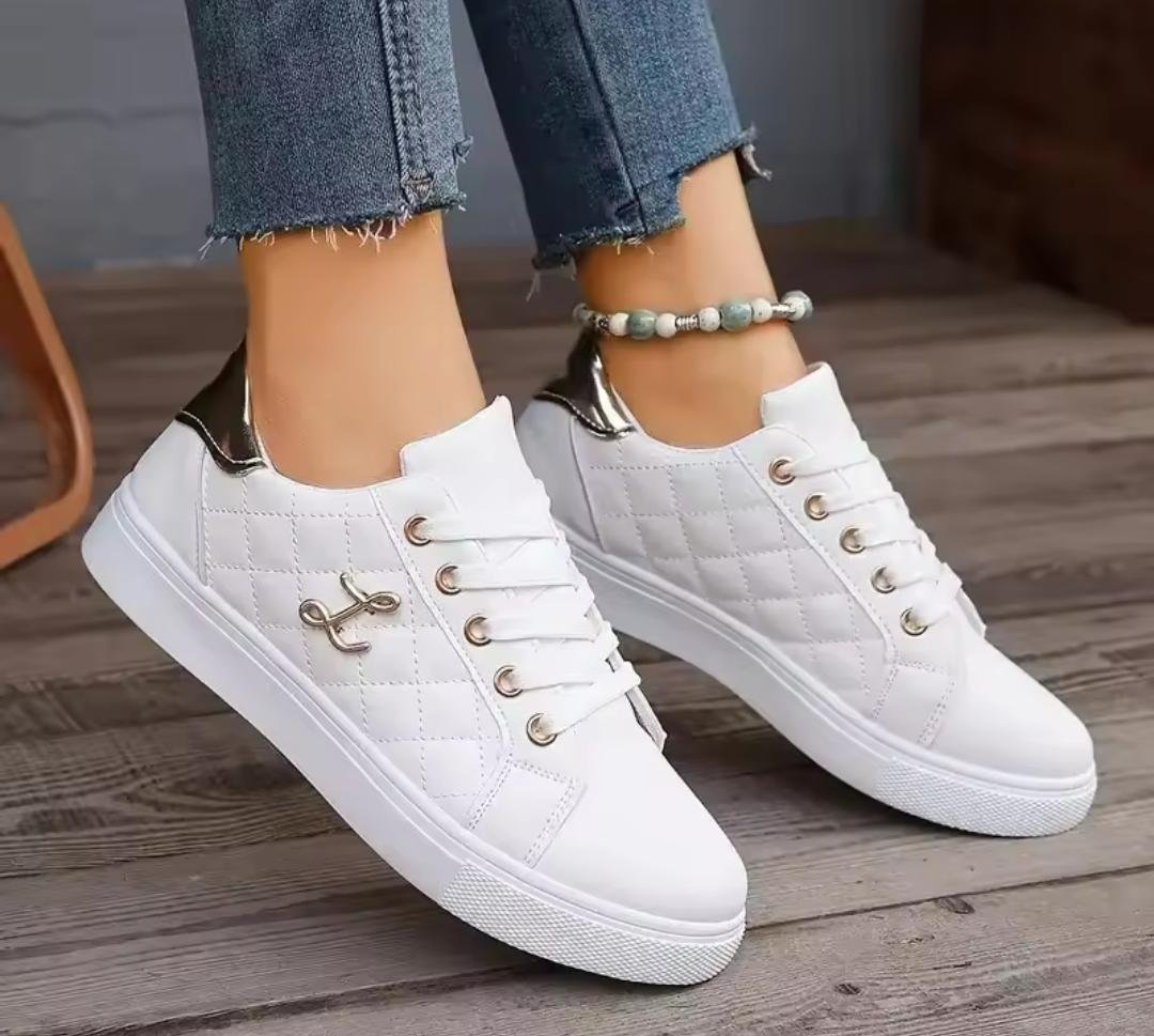 Women’s White Quilted Casual Sneakers